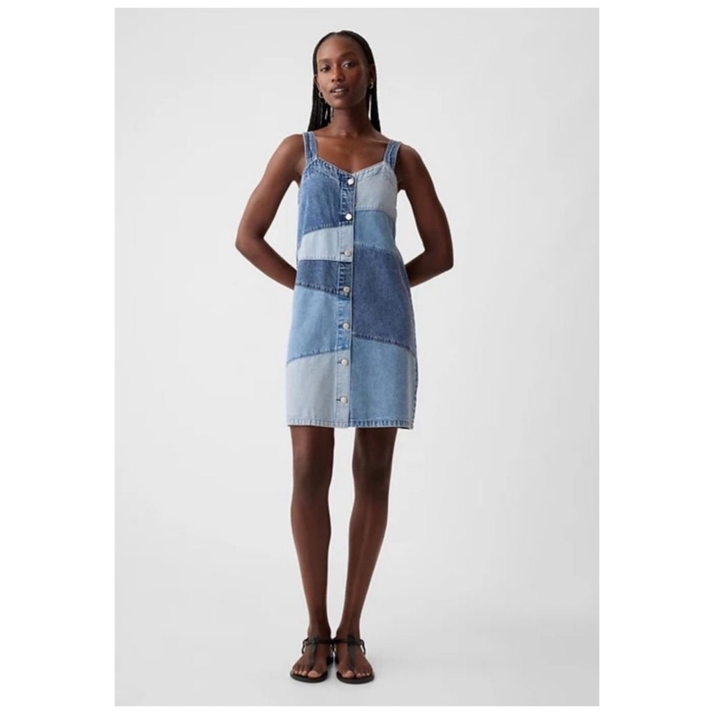 GAP Patchwork Denim Mini Dress Women's XS Blue Casual - Picture 7 of 7